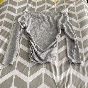 Gray Off-Shoulder Long Sleeve Top